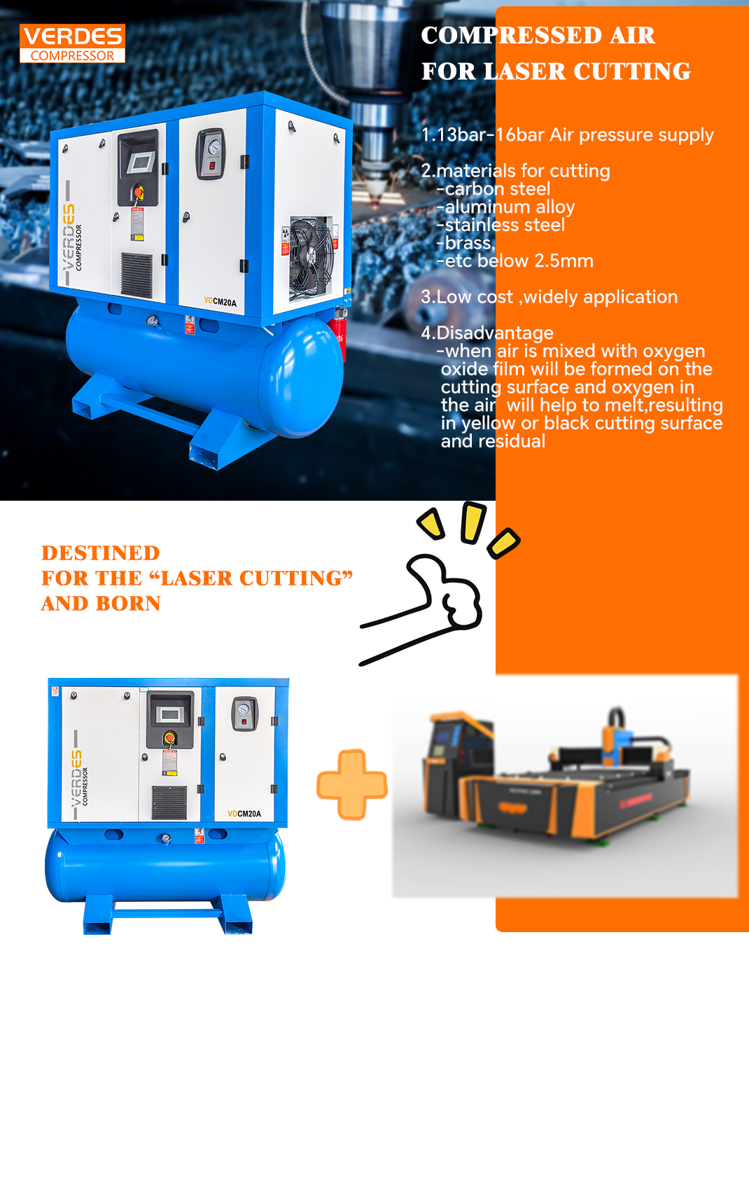 4in1 type 16 bar screw air compressor for laser cutting(图1)