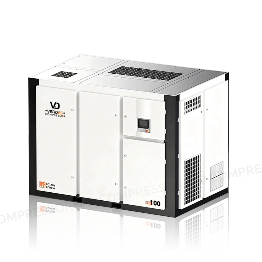 Front right view of VD high pressure screw air compressor showing the exterior design and structure