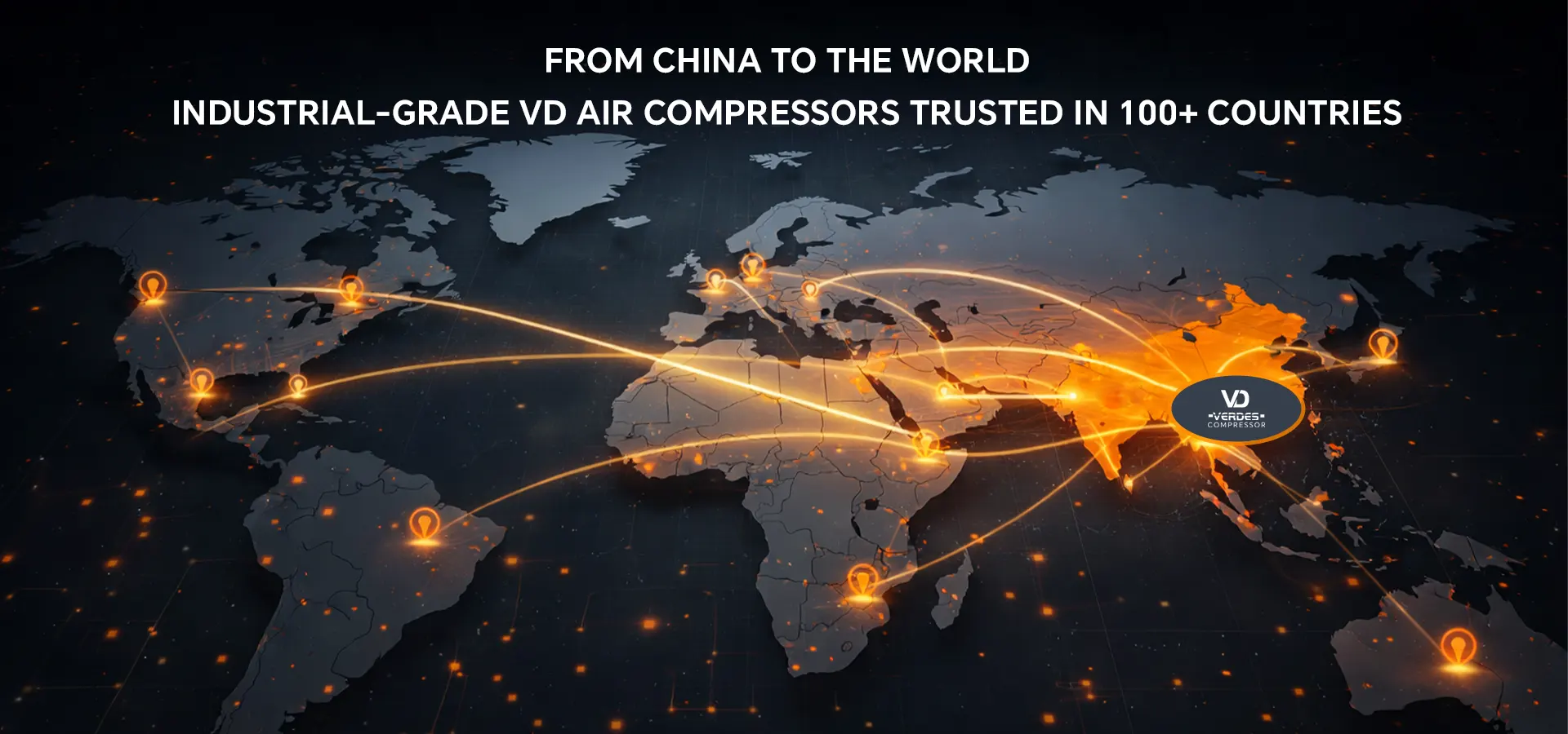 Interactive world map showing our company’s global reach, main clients in Asia, Europe, and America, highlighting industrial air compressor market presence