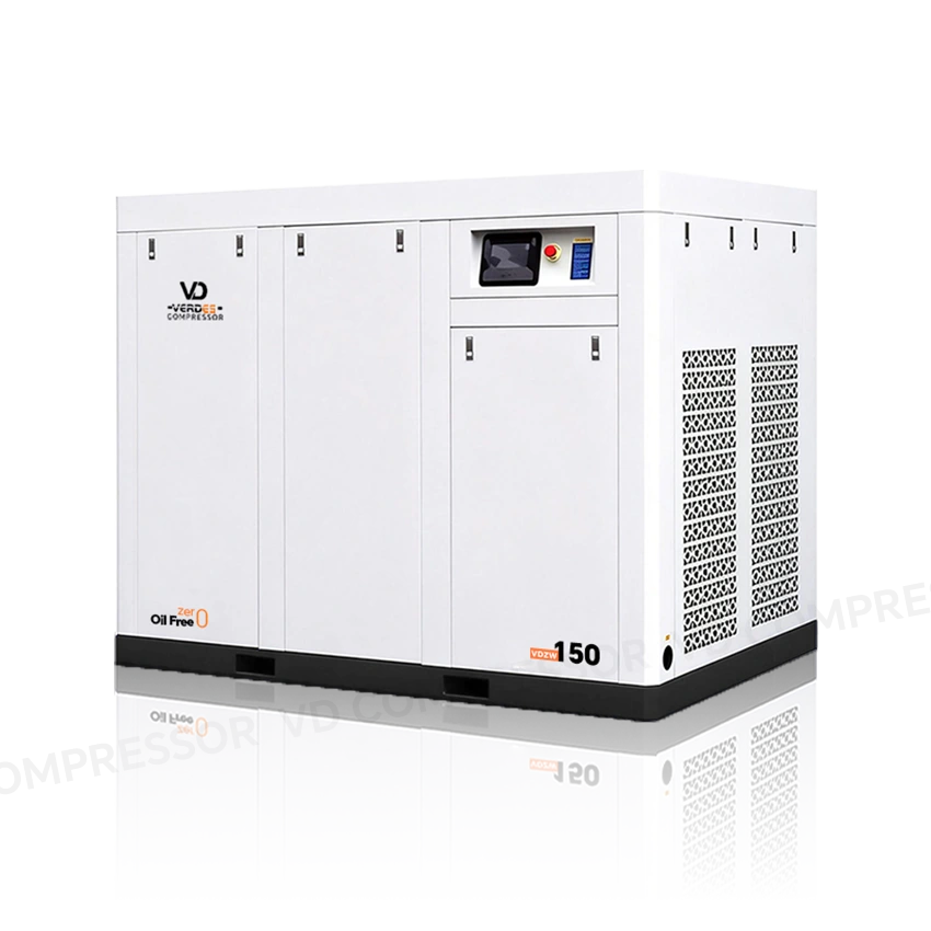 External right view of VD oil-free water screw air compressor showing the exterior structure and enclosure