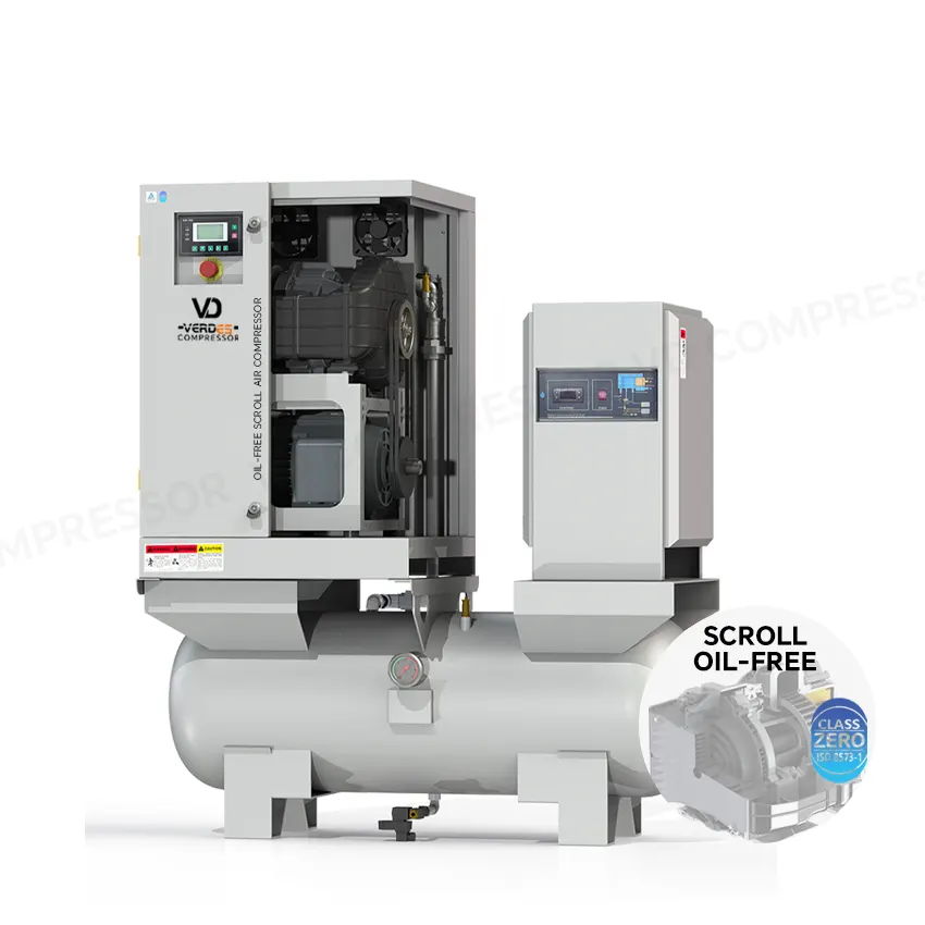 VD 7.5kW oil-free scroll air compressor unit, showing compact industrial design. Ideal for food and pharmaceutical industries