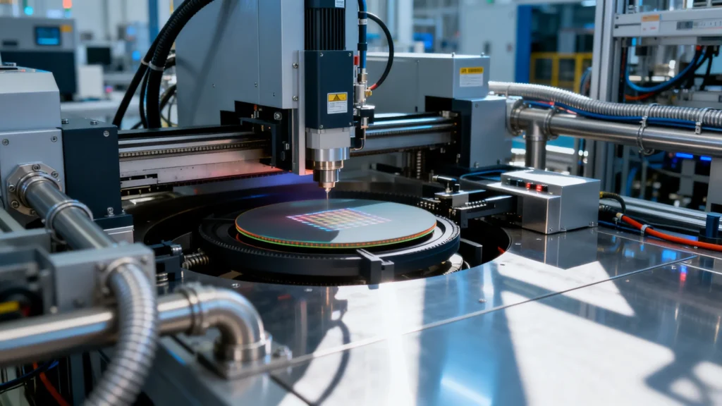 Semiconductor wafer processing equipment in a high-tech cleanroom factory