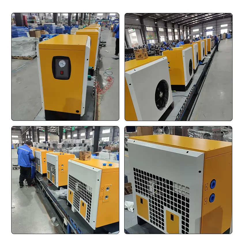 A customized yellow refrigerated air dryer unit, showcasing our bespoke color painting service for industrial equipment to match client brand or facility themes
