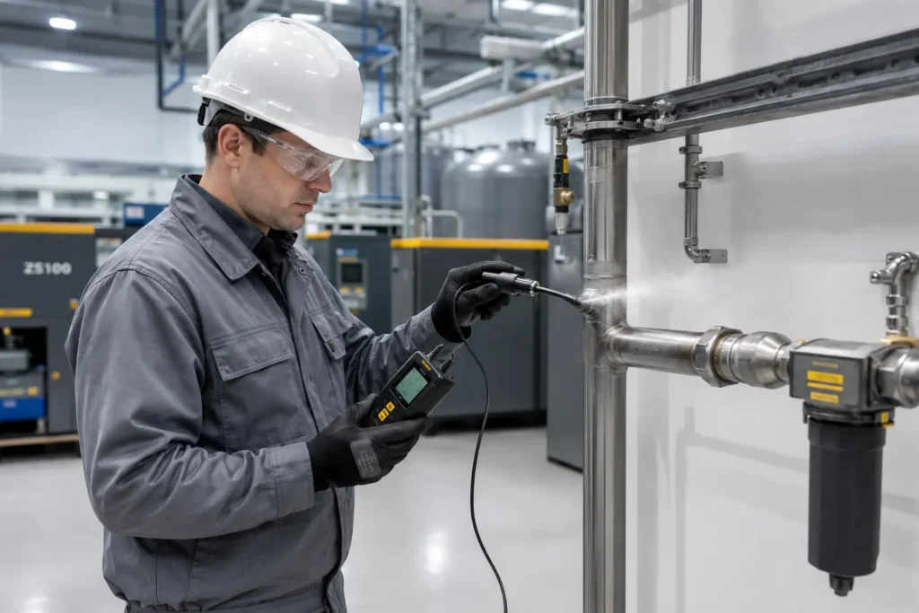 Compressed air leak detection helps reduce energy waste in factories