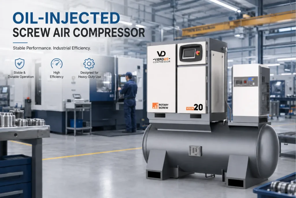 oil-injected air compressor used in CNC machining and general manufacturing